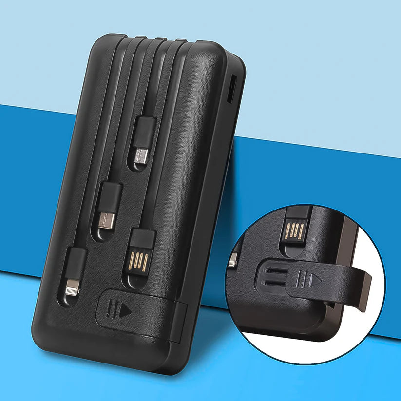 4‑in‑1 Powerbank | 10,000mAh | 20W Fast Charging | Mobile Holder | Multi‑Cable Charger