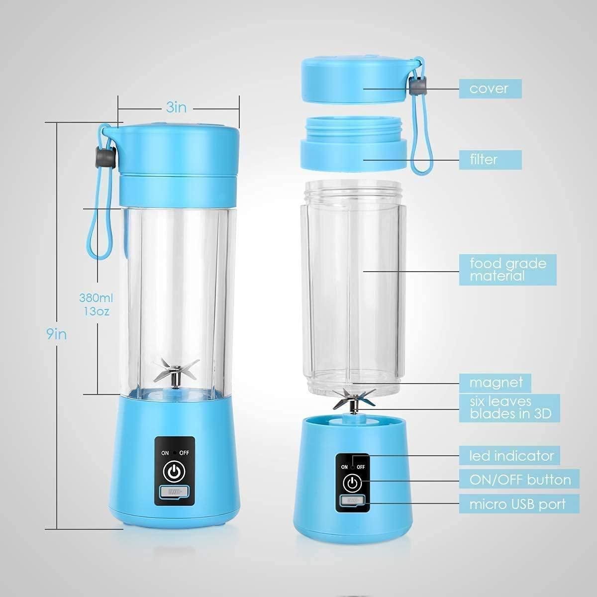 Portable Electric USB Juice Maker - 380ml Rechargeable 6-Blade Blender