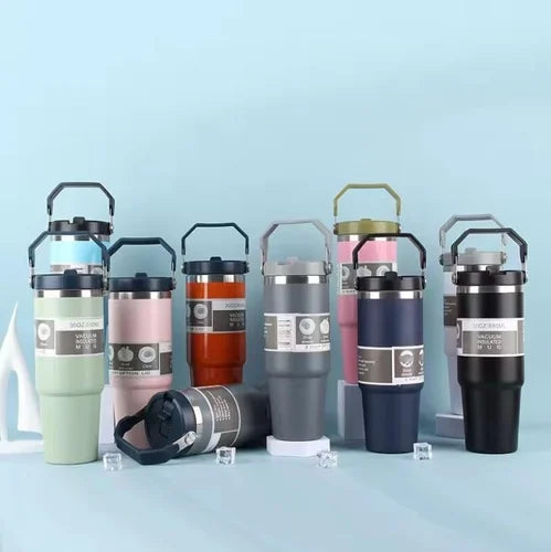 900ml Stainless Steel Vacuum Insulated Tumbler with Straw & 3-Way Lid | Leak-Proof Travel Mug