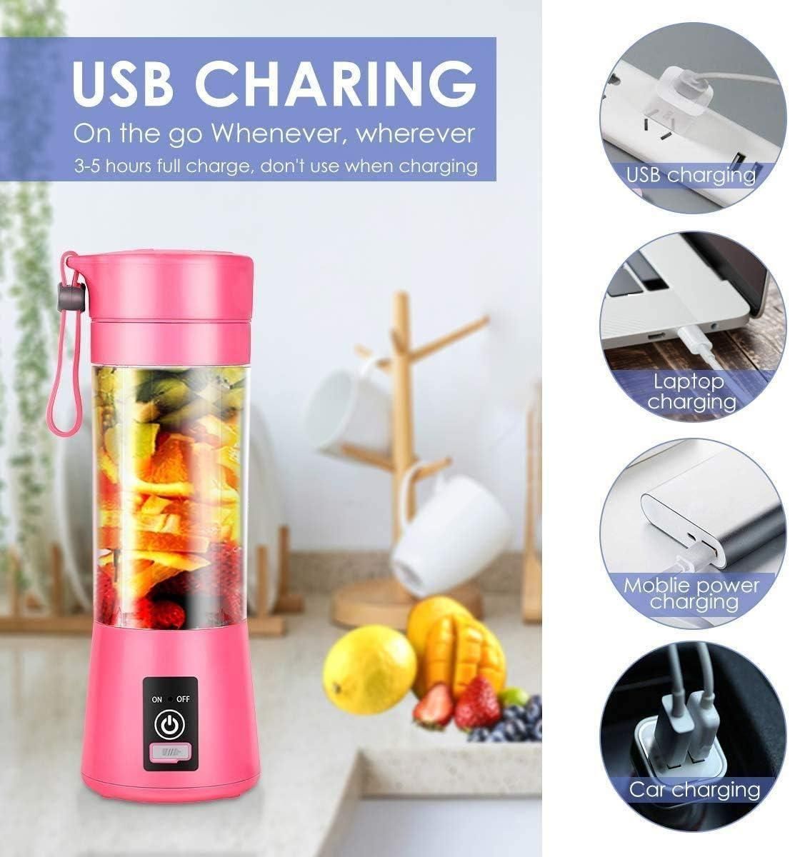 Portable Electric USB Juice Maker - 380ml Rechargeable 6-Blade Blender