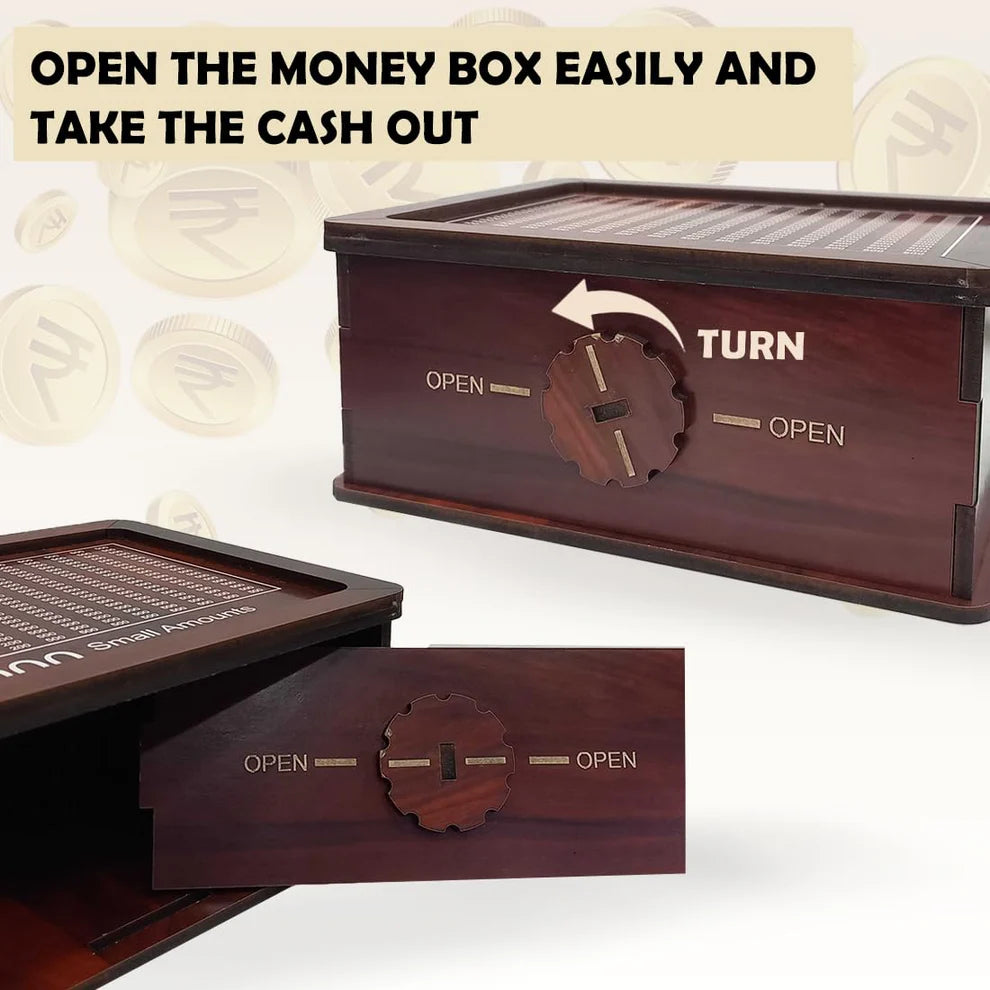 Wooden Money-Saving Box with Goal Tracker Premium Quality (Up to ₹1,00,000)