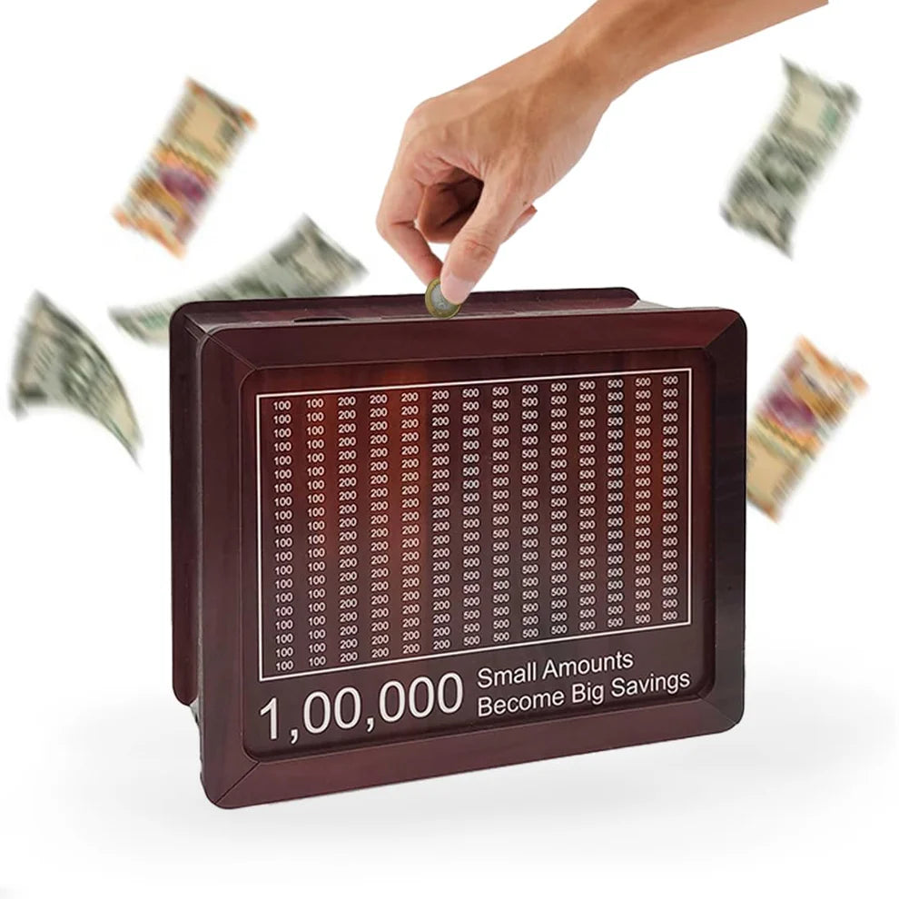 Wooden Money-Saving Box with Goal Tracker Premium Quality (Up to ₹1,00,000)