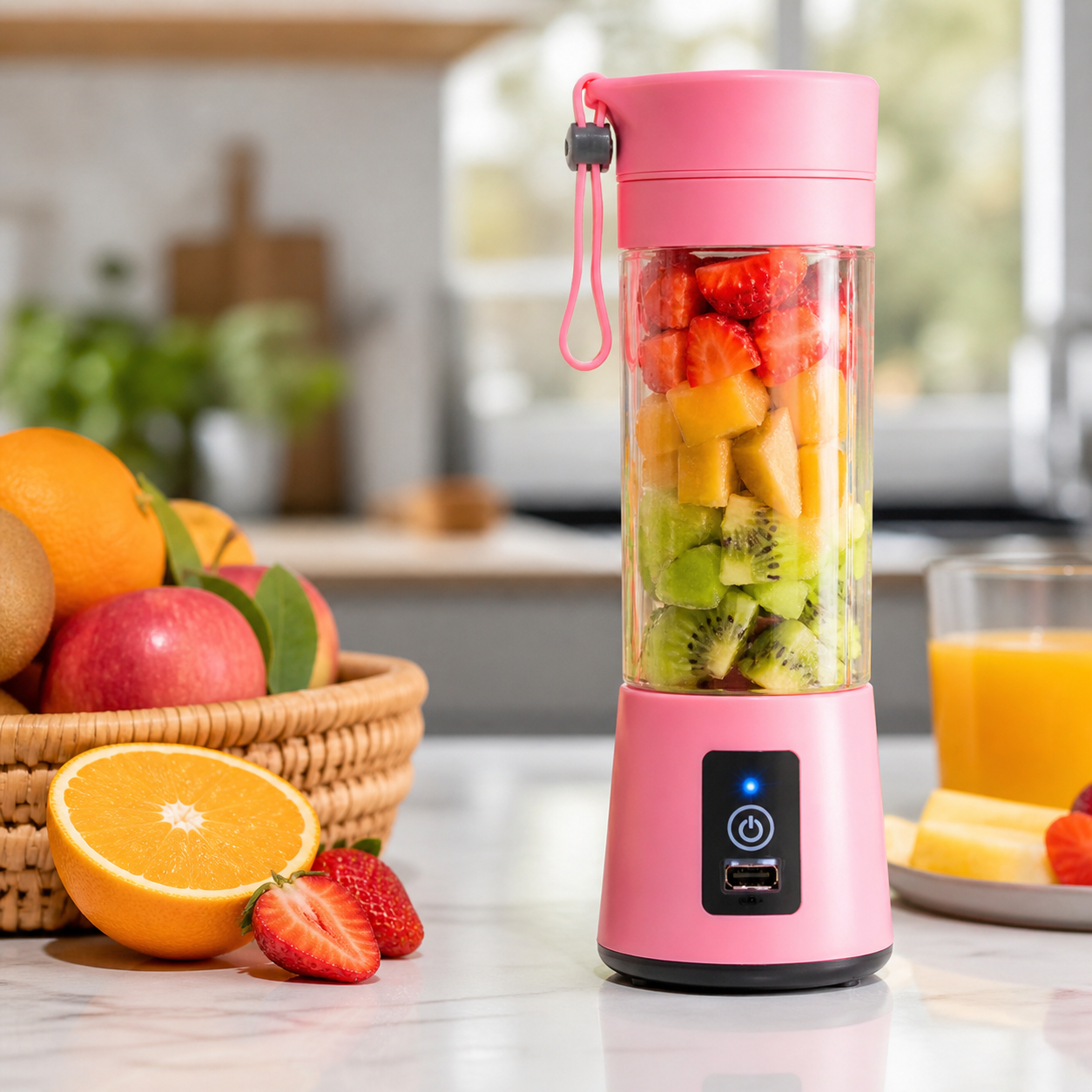 Portable Electric USB Juice Maker - 380ml Rechargeable 6-Blade Blender