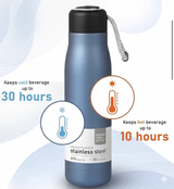 Stainless Steel Vacuum Insulated Water Bottle with Leak-Proof Cap & Carry Strap (Hot & Cold)