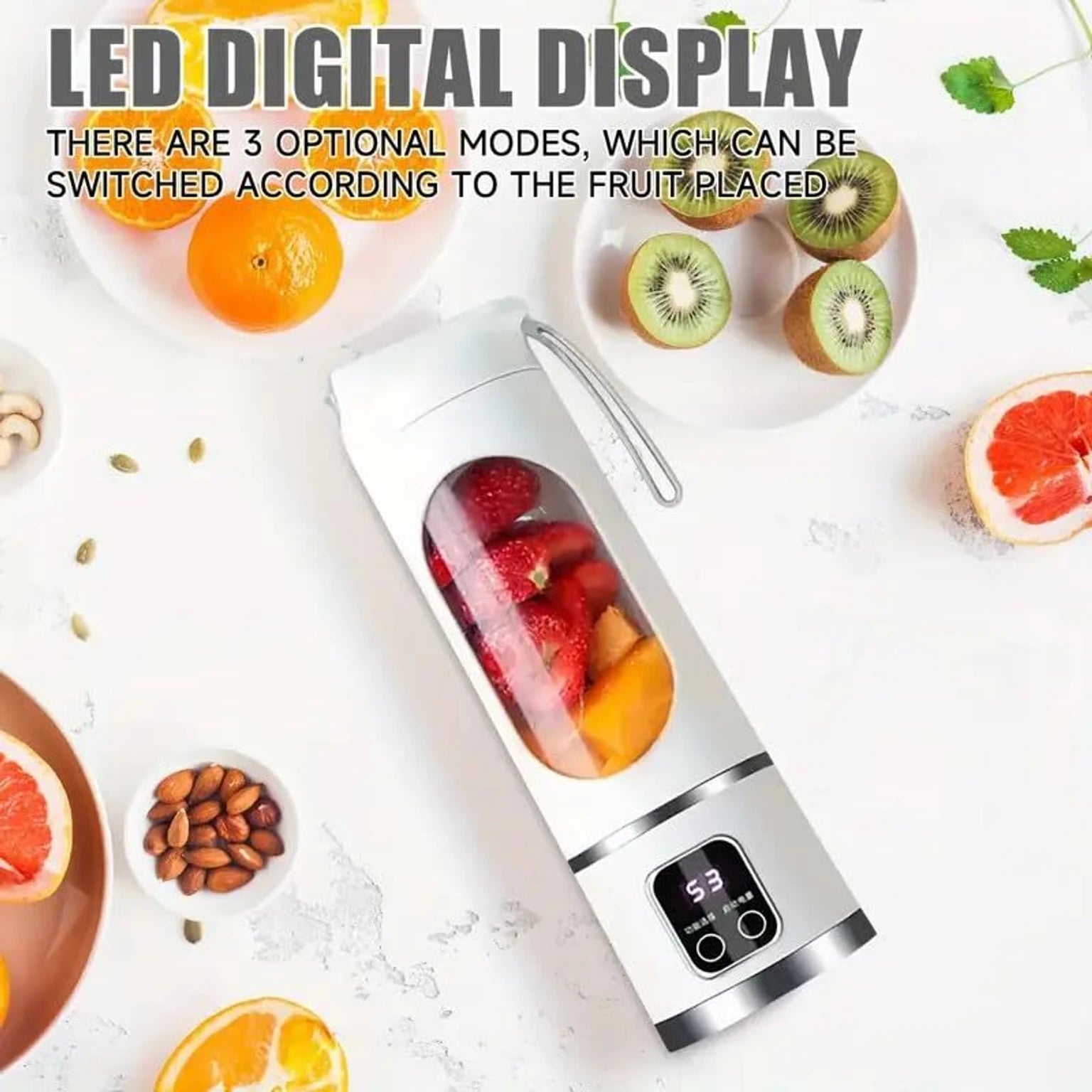 Portable USB Rechargeable Blender & Juicer 500ml | Digital Display | 30-Second Blend | Wireless Charging