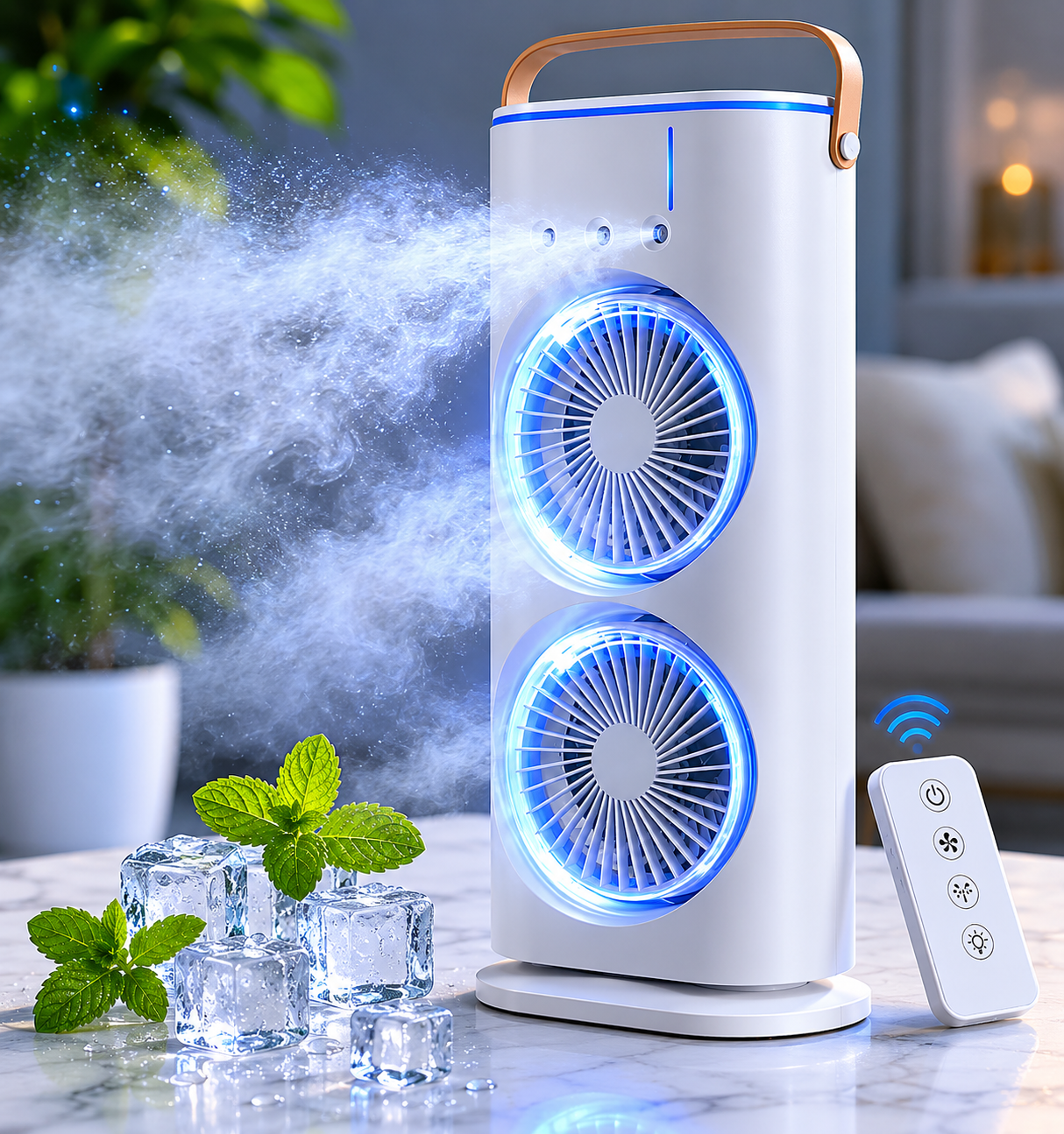 Double-Ended Spray Cooling Fan with LED Lights & Portable Design